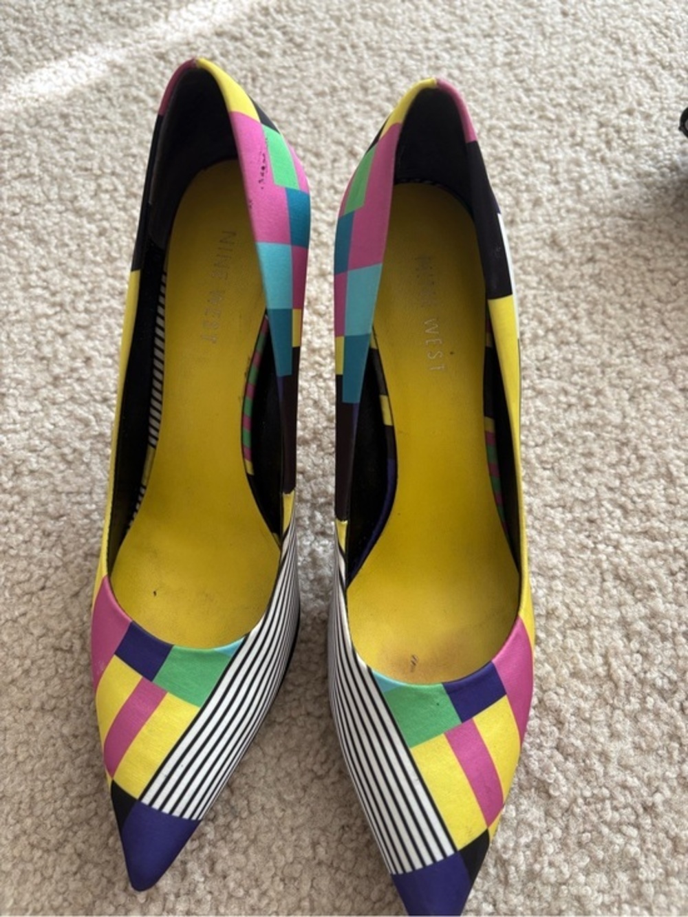Nine West Multicolor Geometric Pointed-Toe Pumps - Yellow, Pink, Green & Blue